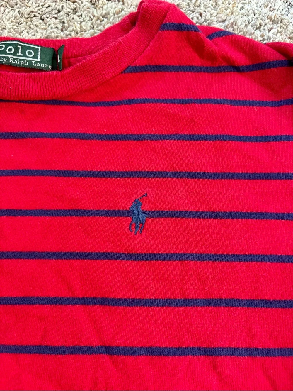 VTG 80s Polo Ralph Lauren Boys XL Striped Long Sleeve Tee Red Blue Made in USA